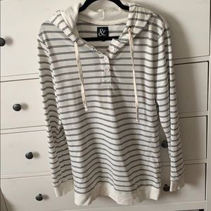Button up long sleeve striped hoodie